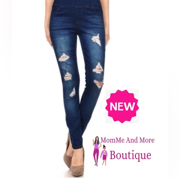 Small NEW Womens JVINI Designer Distressed Ripped Jean Jeggings, Dark Wash - Picture 6 of 11